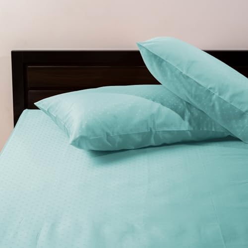 Image of Blue Dahlia 100% Cotton, Standard Size Pillow Covers (18 inch x 28 inch), Set of 2 Pillow Covers, Silky Smooth Feel, 300TC Dotted Premium Pillow Covers, Colour: Sea Blue