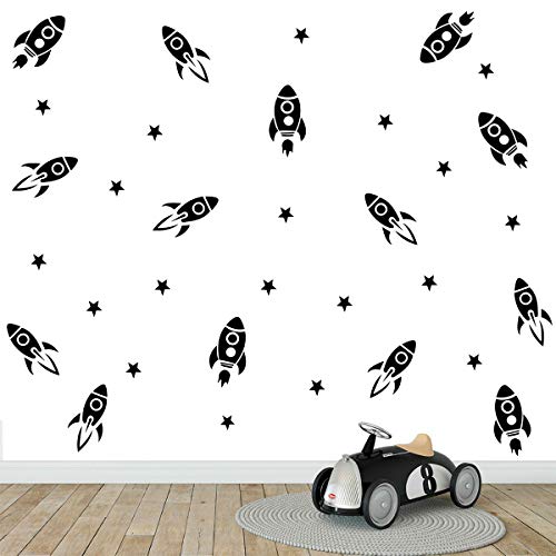 Melissalove YA692 - Adhesivo decorativo para pared, diseño de estrellas de cohete, color negro