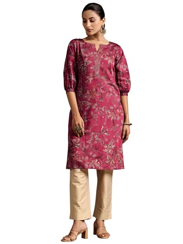 Image of Libas Womens Printed Silk Straight Kurta for Women Suit