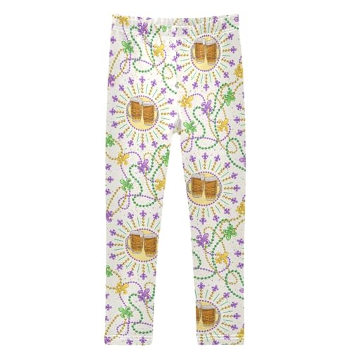 Girls' Leggings Mardi Gras Full Glasses Beer Ankle Length Printed Leggings Comfort Pants for Kids 4-10 Years