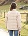 Bianstore Women's Oversized Splice Quilted Lightweight Puffer Jacket Casual Padded Coat (Khaki-Medium)