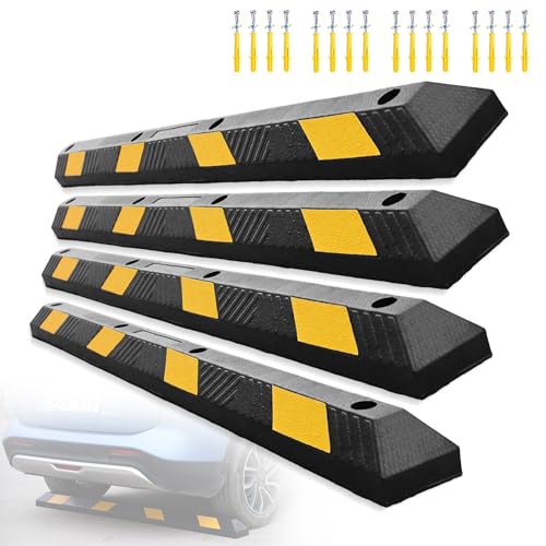 STARSIGNS 4 Pack Rubber Parking Curbs 72 Inch Heavy Duty Parking Stopper for Garage and Driveway for Cars and Trucks Durable Parking Lot Bumper(4 Pack)