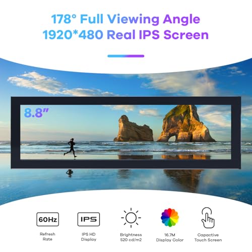 Image of Hosyond 8.8 Inch Touchscreen Computer Secondary Screen 1920x480 FHD IPS LCD Display for PC Case AIDA64 CPU GPU Temperature Monitor, for Raspberry Pi