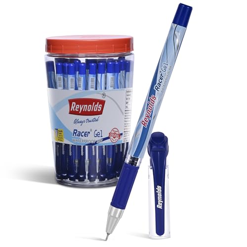 Reynolds RACER GEL Pen SET - 40 BLUE PENS WITH COMFORTABLE GRIP | BLUE GEL PENS FOR WRITING | PEN FOR STUDENTS & OFFICE STATIONERY | 0.5 mm TIP SIZE