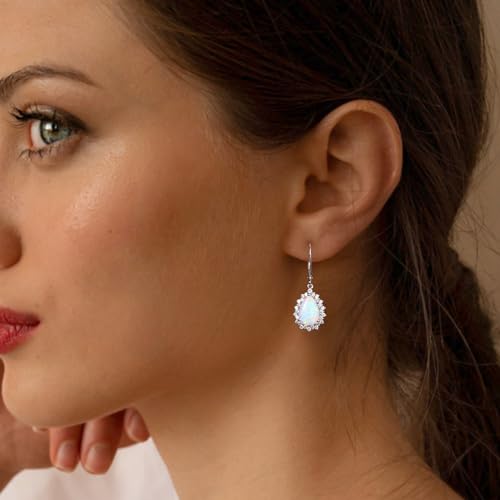 Pear Dangle Earrings for Women 925 Sterling Silver Created Ruby/Emerald/Sapphire/Opal Gemstone Birthstone Earrings Halo Teardrop Earrings2