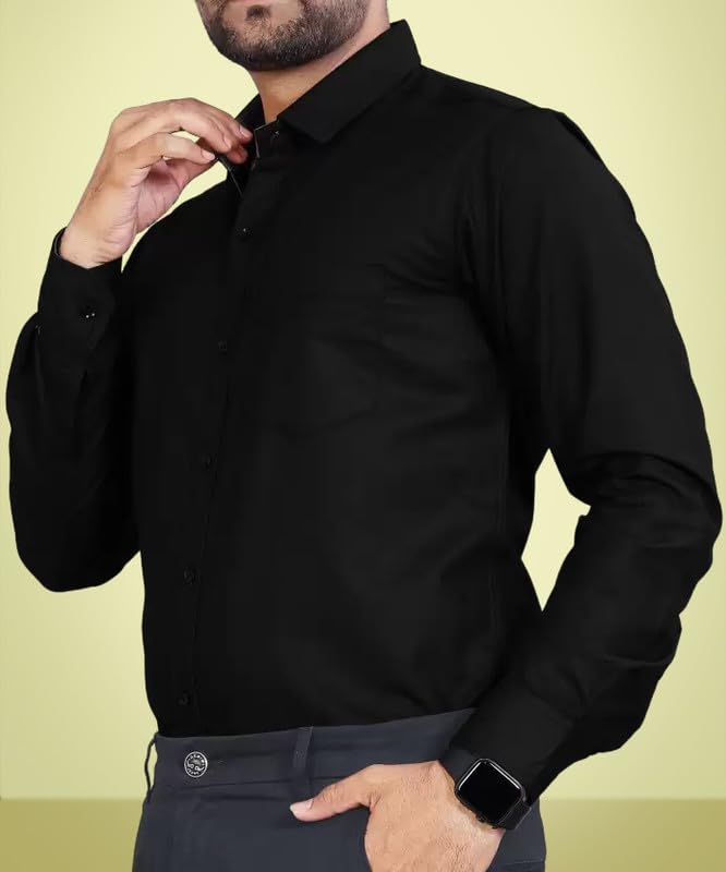Image of Pinkmint Men's Solid Shirt | Soft Cotton Blend | Formal Shirt | Plain | Full Sleeve - Regular Fit (Available in Plus Size and Pack of 3)