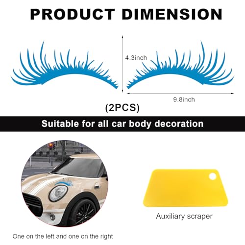 Image of KVAEY 2 PCS Car Headlight Eyelash Stickers, Cute Fake Eyelashes Decal for Bumper Auto Body Window, Waterproof Reflective PET Charming Eyelash Sticker Funny Decor for Car SUV Truck (Blue)