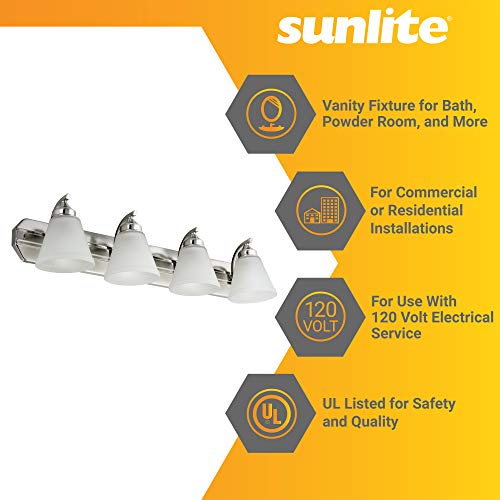 Sunlite 45058-Su Vanity Fixture 30 Inch, Bell Shaped Frosted Glass, 4 Lights, Brushed Nickel Finish #TOP3