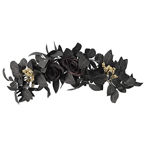 Artificial Flower Swag, Rose Eucalyptus Floral Swag Black Decorative Swag, Decorative Swag with Black Eucalyptus Leaves for Halloween Home Front Door Lintel Wedding Arch Party Tabletop Wall Decor(A3)