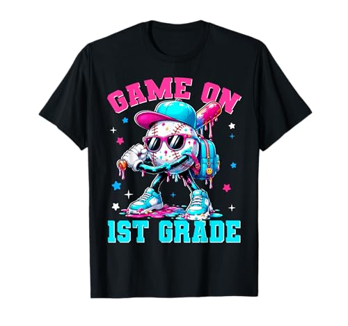 Game On 1st Grade Drip Baseball Back to School Kids Boy T-Shirt
