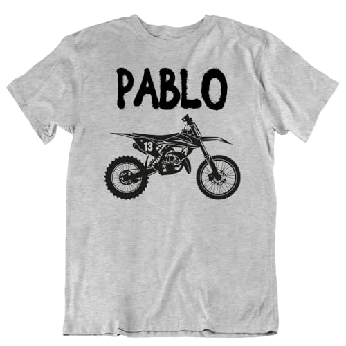 Camiseta Motocross gris jaspeado personalizada con nombre + número | 100% algodón, corte regular | suave y cómodo, gris multicolor, S
