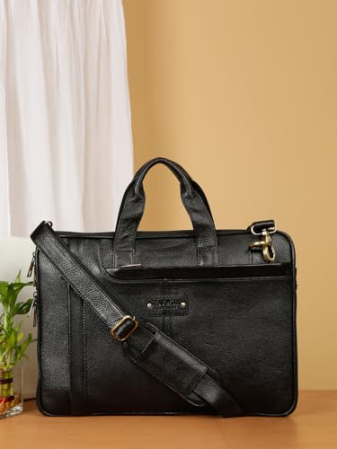 Image of TEAKWOOD LEATHERS Unisex Genuine Leather Textured Laptop Bag | Stylish & Durable Office Bag | Spacious & Elegant Business Messenger Bag for Men & Women