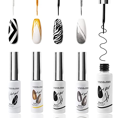 Pintauñas Gel Liner 4pcs, 8ml Esmaltes Permanentes para Uñas, Painting Gel Nail Art Para Dibujar Líneas y Pintar Uñas, Altamente Pigmentado uv Gel Polish para Arte de Uñas Francés, Home DIY y Studio
