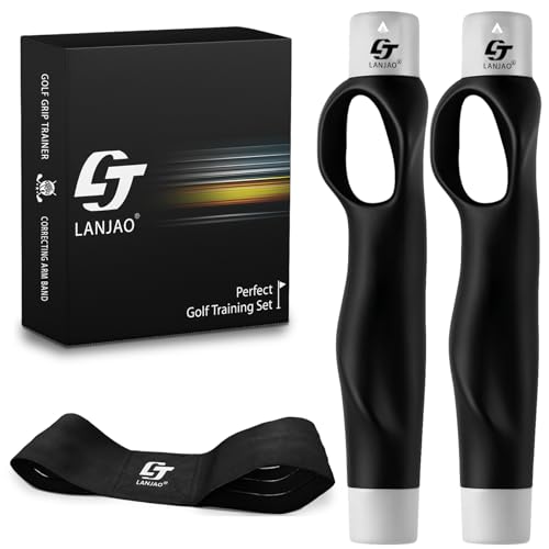 Golf Grip Trainer 2 Pack with Swing Correcting Arm Band, Golf Training Aid, Golf Grip Kit,Grip Trainer Golf Club to Help Train Correct Hand Position