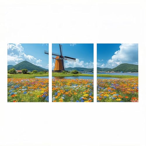 3 Piezas Antepecho Diamond Painting Adultos 5D Diamond Painting Paisaje, Pintura Diamante Manualidades Adultos 60x40cm*3, Cristal Artes Bordado Punto Cruz Cuadros Decoracion Salon Modernos HXZH-0499