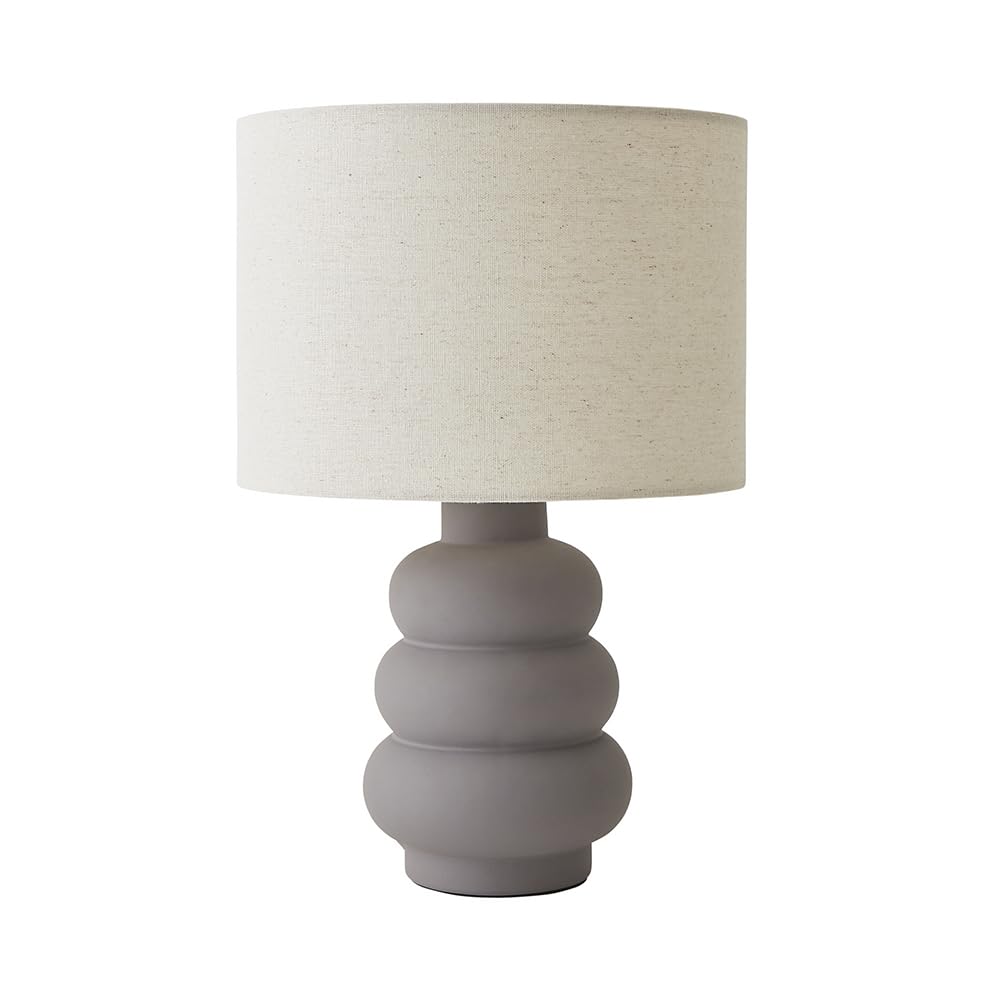 Valuelights Unisex Off White Rochella Natural Linen Drum Shade Grey Bubble Stack Ceramic Table Lamp & Bulb In White
