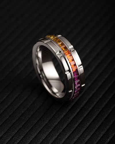 100S JEWELRY White Gold Tungsten Rings For Men Rainbow Moissanite Wedding Promise Band Size 6-163