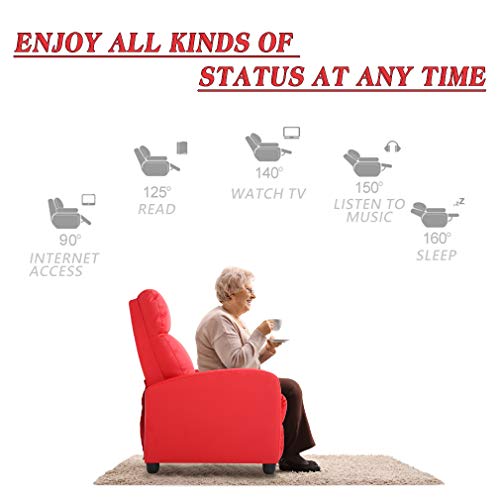 Recliner Chair For Living Room Massage Recliner Sofa Reading Chair Winback Single Sofa Home Theater Seating Modern Reclining Chair Easy Lounge With Pu Leather Padded Seat Backrest (Red) #TOP5