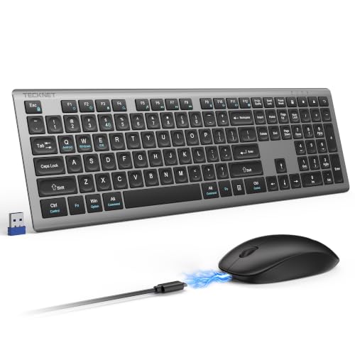 TECKNET 2.4G Rechargeable Ultra-Slim Wireless Keyboard and Mouse Combo | 2.4G Stable Connection, Full-Size Scissor Switch Keyboard with 12 Multimedia Keys, Silent Mouse, Ergonomic Design, Grey - image 1