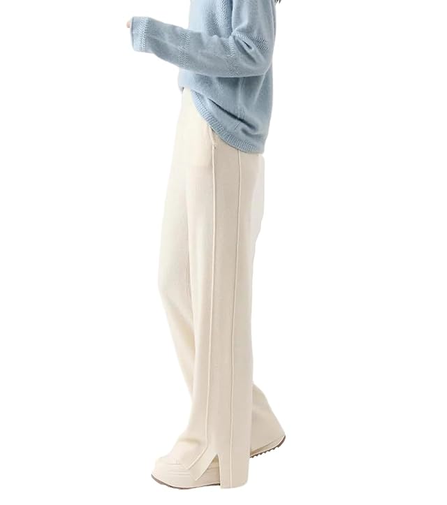 Women Merino Wool Wide Leg Pants Elastic Waist Soft Knit Autumn WinterTrousers