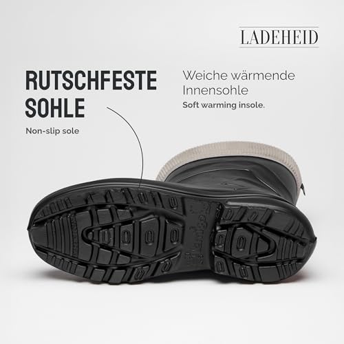 Ladeheid Thermo Eva Gummistiefel Damen gefüttert wasserdichte und federleichte Regenstiefel Damen LA-800-2017 (Schwarz/Grau, 38 EU)