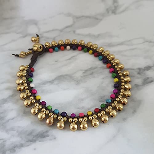 Ideabracelets Fancy Multi Colored Howlite Boho Brass Bells Ankle Bracelet, Gypsy Foot Jewelry Wearing, Body Jewellery Gift For Women Girls, Beautiful Anklet Bohemian Style #TOP2