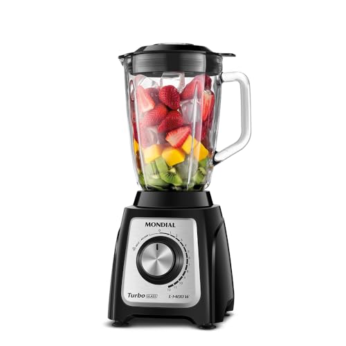 MONDIAL Liquidificador Turbo Glass Jarra de Vidro, Preto/Inox, 1400W, 220V - L-1400 GI