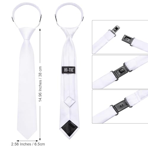 Image of Hi-Tie Pretied Boys Ties Solid Color Kids Adjustable Necktie Lapel Pin Clip Set Age 8-12 Wedding School Graduation
