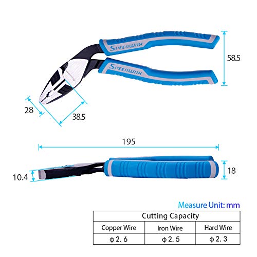 Speedwox Combination Pliers Lineman Pliers Heavy Duty 7-1/2 Inches Reduce Effort By 35% Angled Head Wire Side Cutting Multi Use Pistol Grip Remove Screws Bolts Professional Tool #TOP5