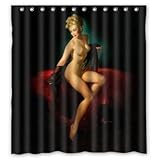 BBFhome Hem Gewichte Vintage Retro Duschvorhang schlängelte Sexy Pin Up Girl on Bed Body Art Work Leinwand Malerei Art wasserdichte Polyester Gewebe Haken inklusive 168 ( L ) x 180 (H) CM