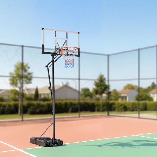 VEVOR Portable Basketball Stand, 5.25 to 10 ft Height Adjustment Basketball Hoop & Goal, Portable Basketballs Hoop with 48 inch PC Backboard & Wheels for Kids, Teens, Adults in Driveways, Pools by VEVOR - Image 3