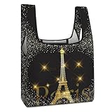 Dyscalibro Faltbare Einkaufstasche, schwarz, gepunktet, wiederverwendbare Einkaufstasche, waschbare Tragetasche für den täglichen Gebrauch, Reisetaschen, Paris Eiffelturm Frankreich, Einheitsgröße