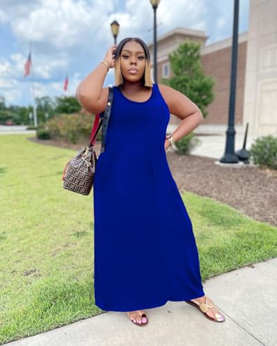 Image of TOPSRANI Womens Plus Size Maxi Dresses for Women Oversize Casual Short Sleeve V Neck Loose Plain Solid Trendy Summer Dress