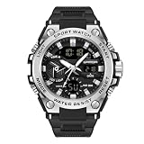 AIMES Orologi da uomo Sport Outdoor Impermeabile Militare Orologio da Uomo Grande Doppio Display Data Multi Funzione Casul Lavoro Orologio da Polso Tattiche LED Allarme Cronometro, 3311-Argento