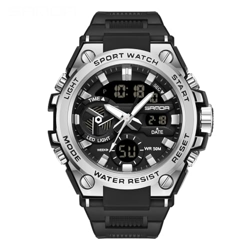 AIMES Men's Watches Sports Outdoor Waterproof Military Watch for Men Gold Large Dual Display Date Multi Function Casul Work Wristwatch for Man Tactics LED Alarm Stopwatch