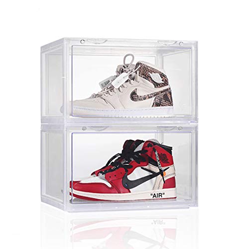 Zapatero apilable, organizador de zapatos de plástico con puerta transparente HD, almacenamiento de zapatos, caja de exposición, para zapatos hasta la talla 46 (2 unidades)
