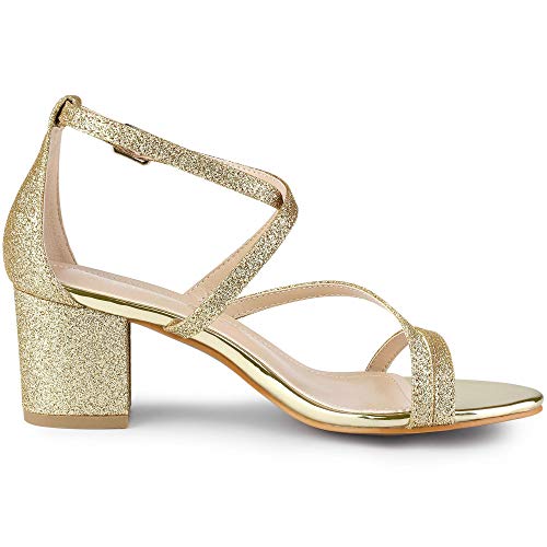 Allegra K Allegra K Women's Glitter Crisscross Strap Chunky Heels Gold Sandals 7 M US