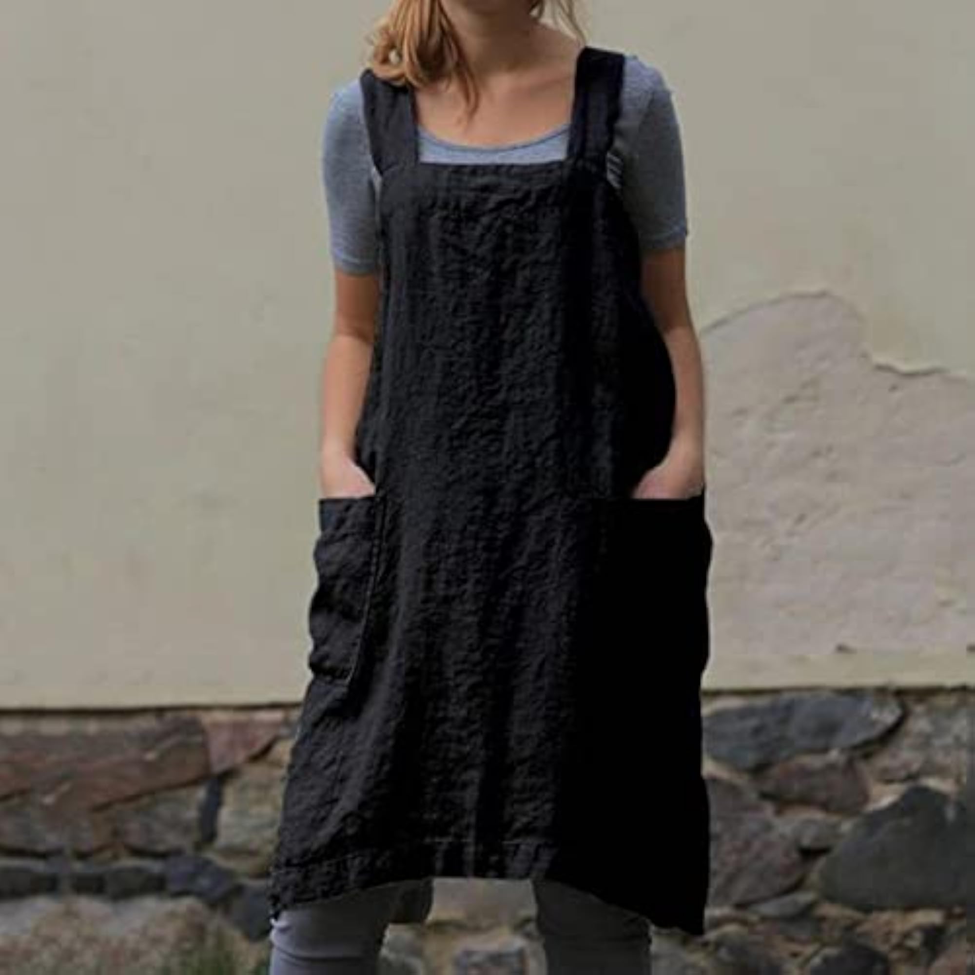 Cotton Linen Cross Back Chef Apron for Women, Size M