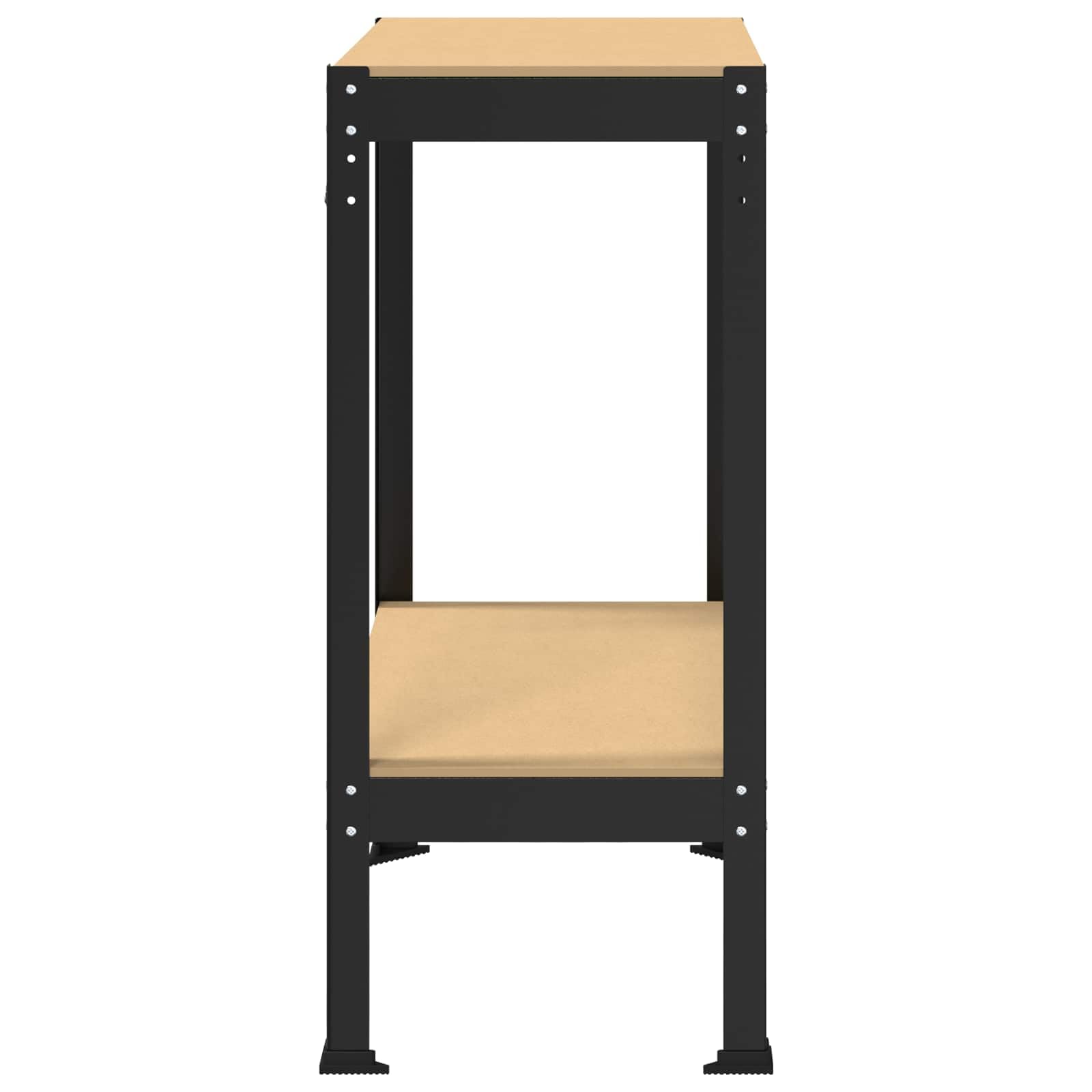 Banco de trabajo con estante negro de madera contrachapada y metal, 81 x 41 x 91 cm, superficie de trabajo estable con cajón y pared perforada para taller, garaje, sala de ocio y bricolaje