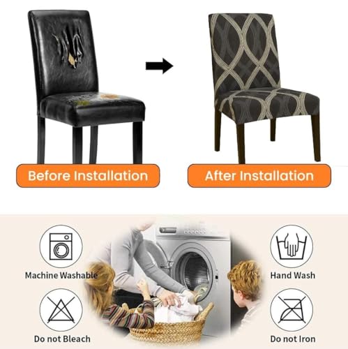 Image of Homerz Premium 6 Seater Dining Table Cloth with 6 Dining Chair Covers,Elastic Fitted Chair Slipcovers, Printed Polycotton Fabric, Table Cloth Size 60x90 inch (Diagram)