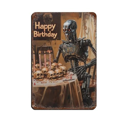 Carte d'anniversaire « Terminator » - Humour foncé - Poster rétro en métal - Peinture en fer - Décoration murale - 20 x 30 cm