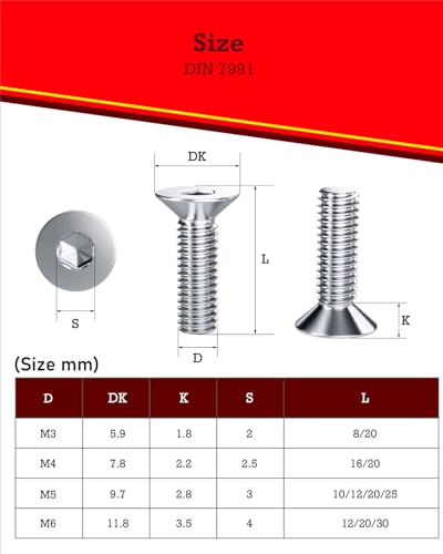 YOOPIN M5 60PCS Countersunk Bolts, M5 Countersunk Screws 20mm, A2 Stainless Steel Hex Socket Countersunk Machine Screws - Image 2