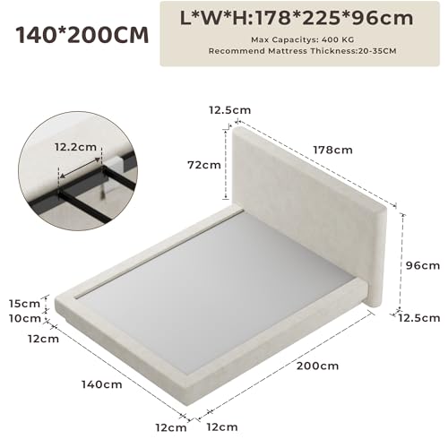 Image of RECCI AirFrame Cloud Platform Bed Frame with Round Edge Headboard, 5 Inch Foam Fully Cushioned, Beige Chenille Upholstered, Easy Assembly, No Box Spring Needed (California King)