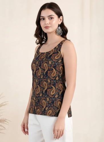 Image of Pinkmint Women Kurti Tops | Sleeveless Printed Kurti for Women | Cotton Blend Short Kurta Tops | Casual, Office Wear, College & Summer Tunic Tops for Women | Pack of 2