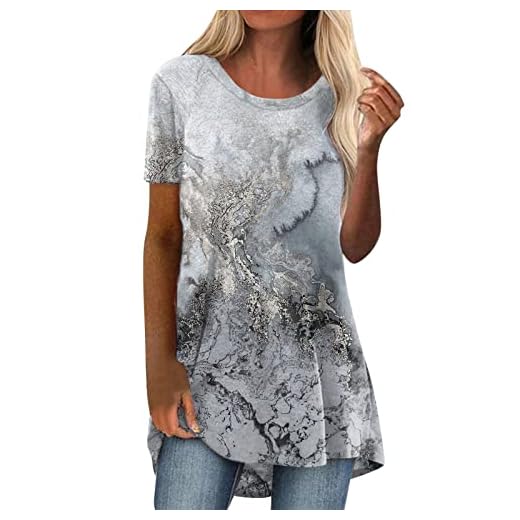Long Shirt Damen Lang Kurzarm Longtops Damen Lässig Blusen Longbluse Oberteile für Legging Sommer Große Größen Damenblusen Longshirt Elegant Grosse Grössen Bluse Lange Sommerbluse Bunt Tunika Oberteil