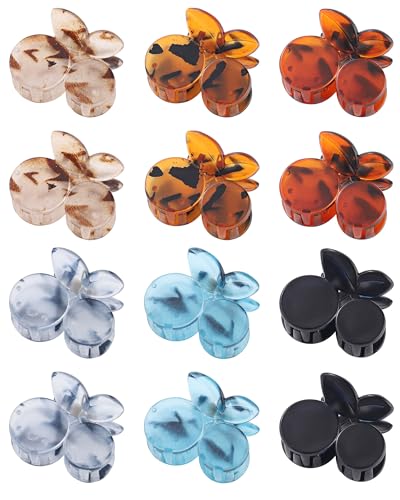 Butterfly Hair Clips: Flower Small Claw Clips for Women - 12pcs Matte Cute Hair Clips for Girls (Cherry - Black + Tortoise Shell)