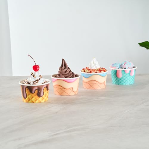 Image of Restaurantware Ice Cream Cups 50 Pack of 8 oz Leak-Resistant Disposable Dessert Bowl Frozen Yogurt Cup Round Paper Container For Cold And Hot Desserts