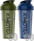 VELOMIX -2 Pack- 28 oz Protein Shaker Bottles for Protein Mixes - 2x Wire Whisk | Leak Proof Shaker Cups for Protein Shakes | Pre Workout Shaker Bottle | Shakers for Protein Shakes-Green&Blue