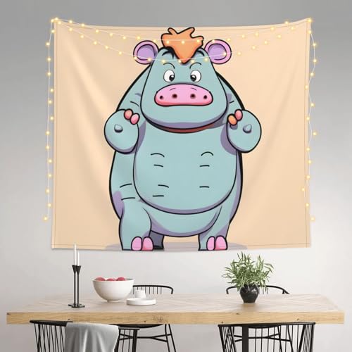 Tapiz de hipopótamos de dibujos animados para decoración de habitación y tapiz de pared 3