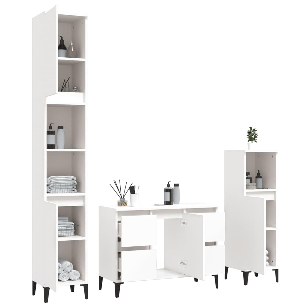 Mobili,Set di mobili,Set di mobili da bagno,Set di mobili da bagno 3 pezzi in legno bianco ingegnerizzato